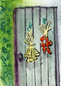 Dried Flowers On Door Robin Taylor Madison WI watercolor & pen